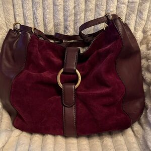 Michael Kors Elegant Burgundy Leather and Suede Women's Bag